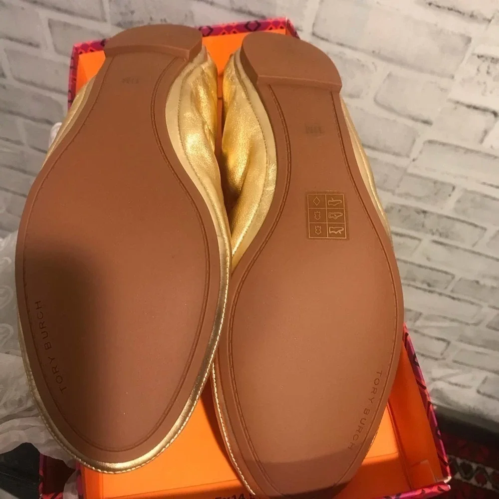 NWT Tory Burch Eddie Ballet Flat Gold Metallic